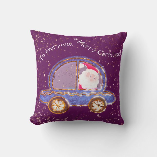 Santa in his car at Christmas Throw Pillow (Front)