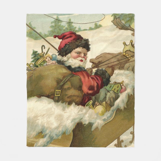 Santa in his Sleigh Fleece Blanket (Front)