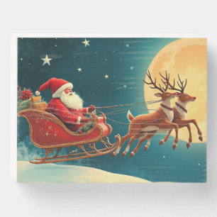 Santa in his sleigh on Christmas Eve Wooden Box Sign