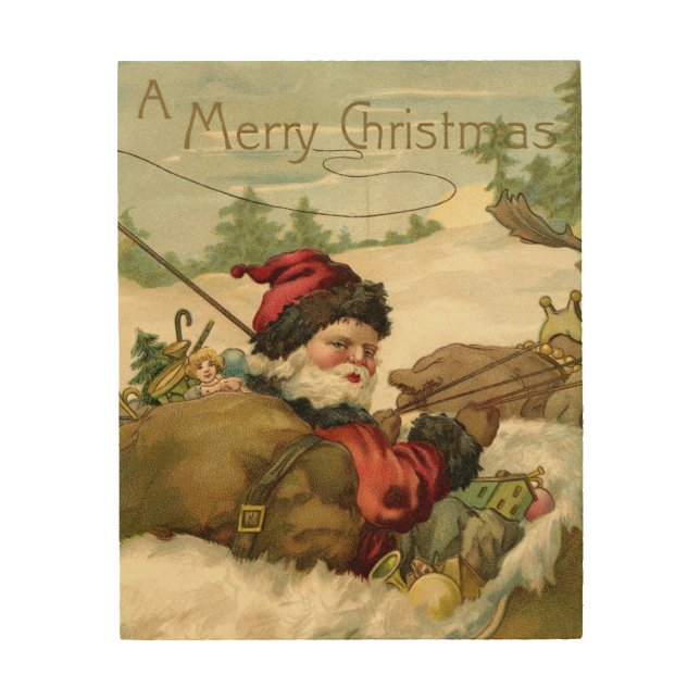 Santa in his Sleigh Wood Wall Art (Front)