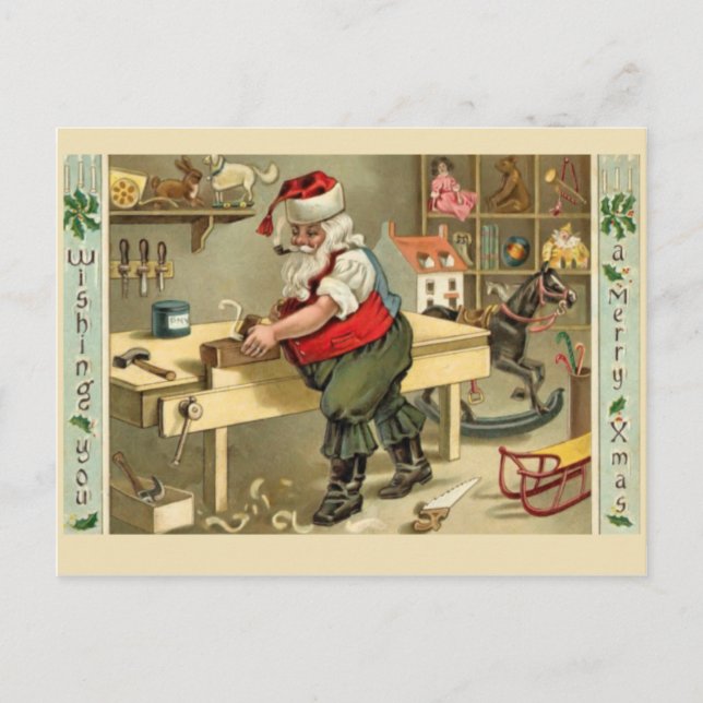 Santa in his workshop holiday postcard (Front)
