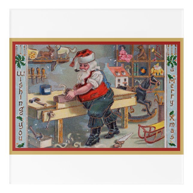 Santa in his Workshop, Merry Christmas, Acrylic Print (Front)