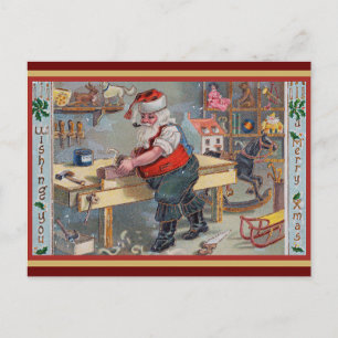Santa in his Workshop, Merry Christmas, Postcard