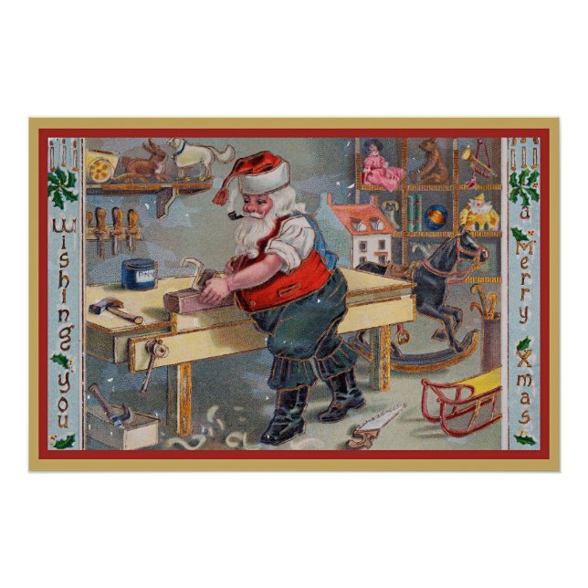 Santa in his Workshop, Merry Christmas, Poster (Front)