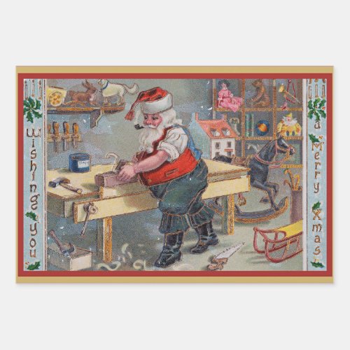 Santa in his Workshop Merry Christmas Wrapping Paper Sheets
