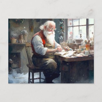 Santa In His Workshop Postcard by angelandspot at Zazzle