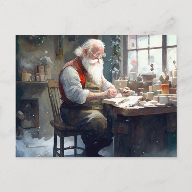 Santa in his Workshop Postcard (Front)