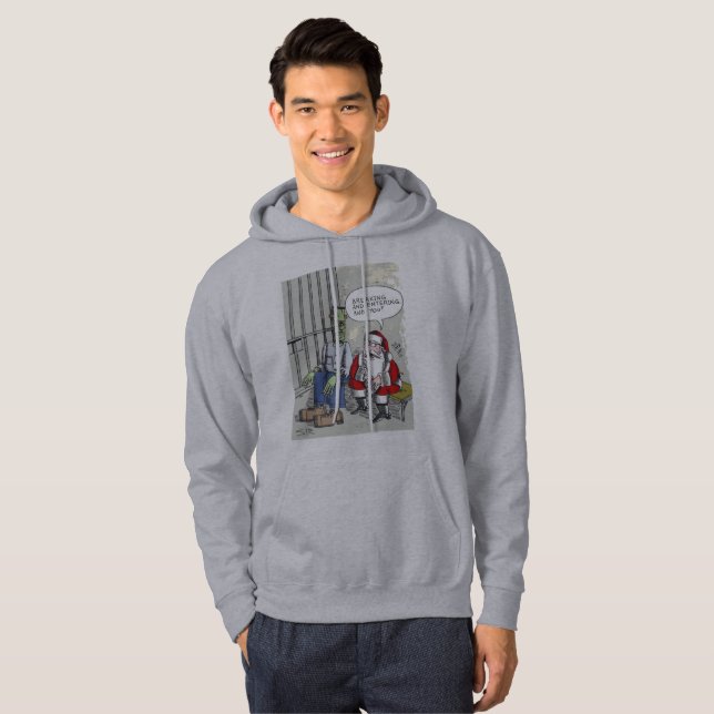 Santa In Jail gray hooded sweatshirt (Front Full)