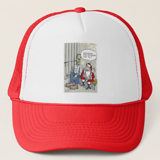 Santa In Jail red and white foam trucker hat (Front)