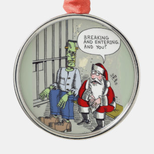 Santa In Jail round premium ornament