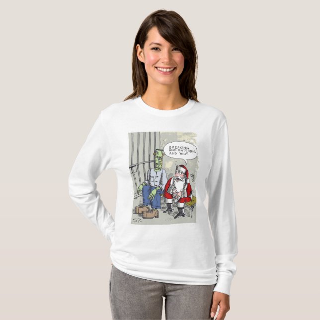 Santa In Jail women white long sleeve shirt (Front Full)