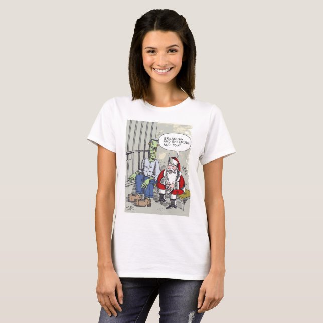 Santa In Jail women white T-shirt (Front Full)