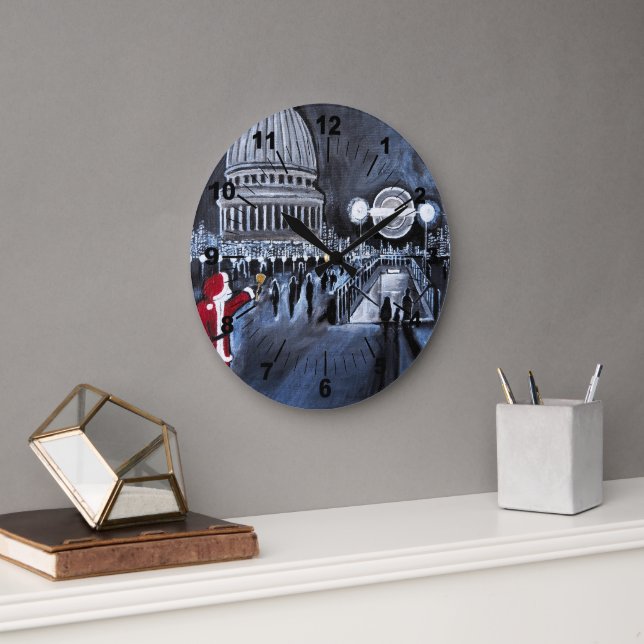 Santa in London Painting by Alfred Fox Large Clock (Office)
