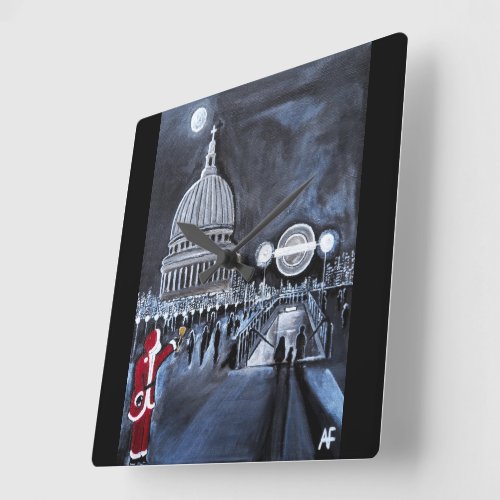 Santa in London Painting by Alfred Fox Square Wall Clock
