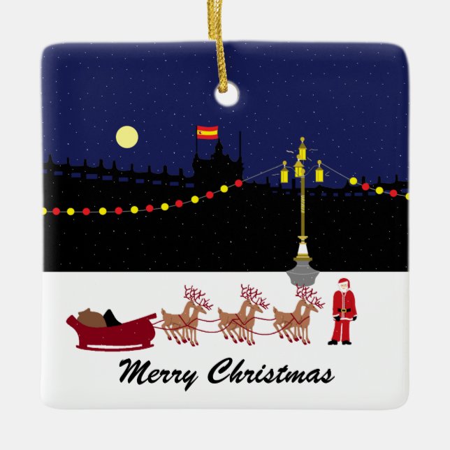 Santa In Madrid Christmas Ceramic Ornament (Front)