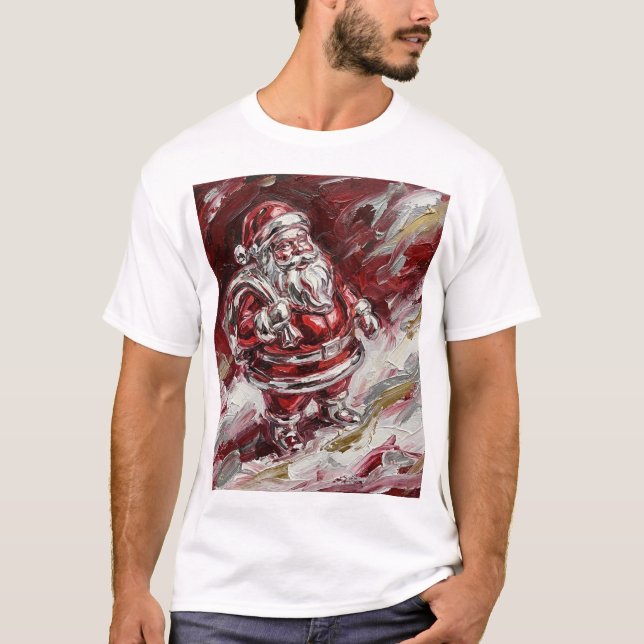 Santa in Motion – Painterly Holiday Spirit T-Shirt (Front)