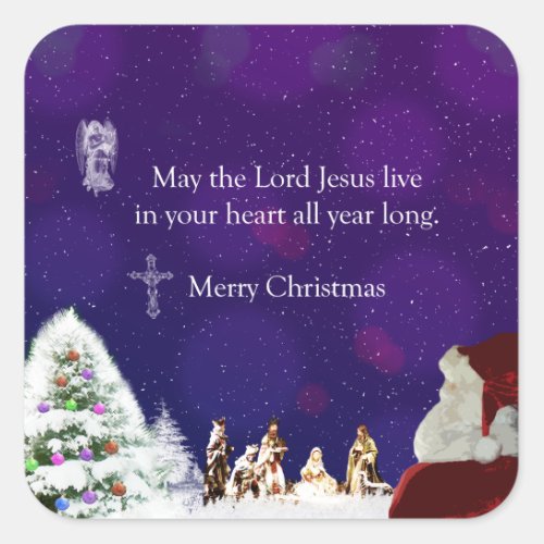 Santa in Nativity Square Sticker
