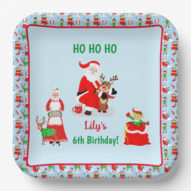 Santa In North Pole Birthday Paper Plates (Front)