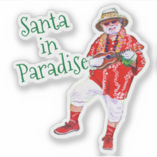 Santa in Paradise Kauai with Ukulele Sticker