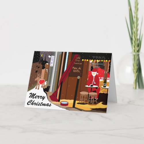 Santa In Paris Christmas Holiday Card