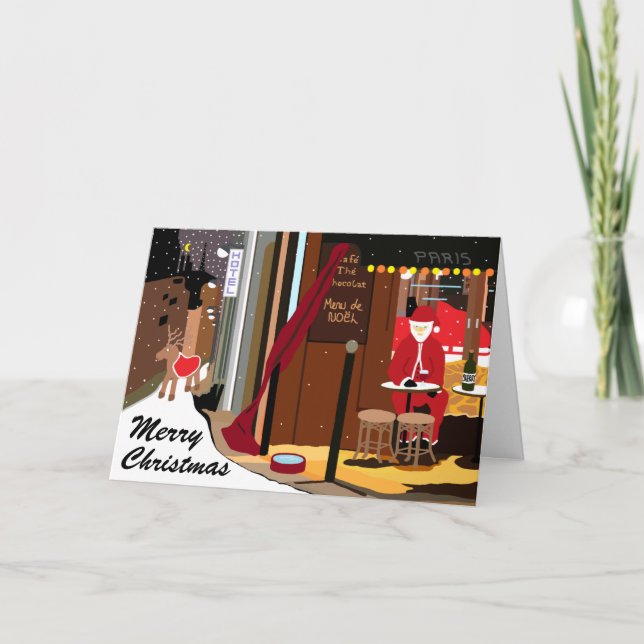 Santa In Paris Christmas Holiday Card (Front)