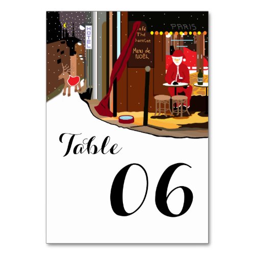 Santa In Paris Christmas Number Table Number