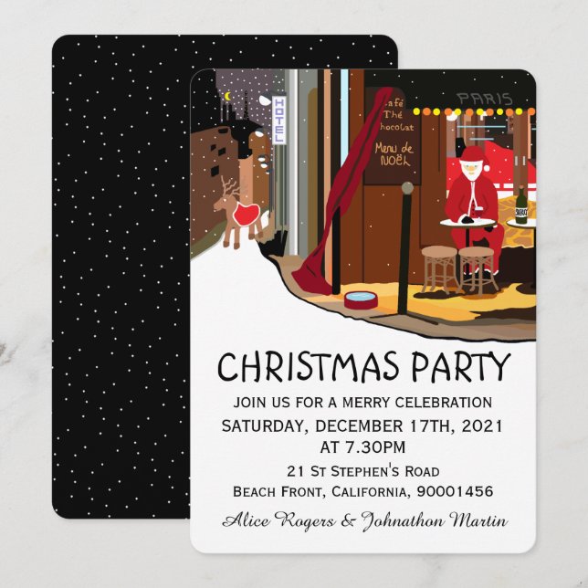 Santa In Paris Christmas Party Invitation (Front/Back)