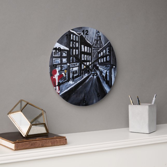 Santa in Paris Painting by Alfred Fox Large Clock (Office)