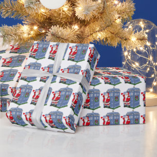 Santa in Police phone booth wrapping apper Paper