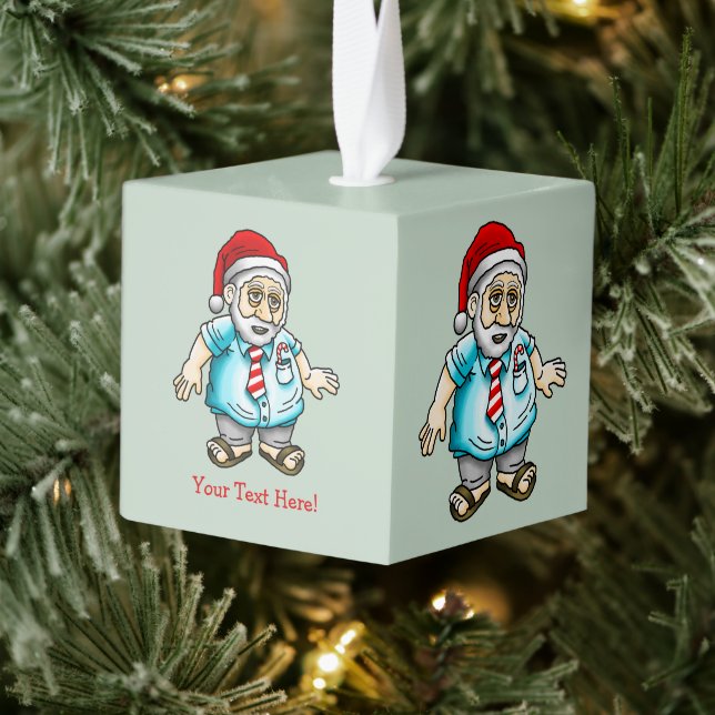 Santa in Sandals Cube Ornament (Tree)