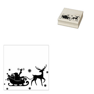 Santa in Sleigh Merry Christmas Stamp