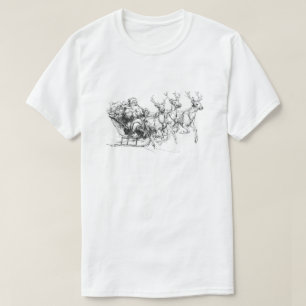 Santa in Sleigh – Minimal Christmas Sketch T-Shirt