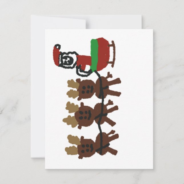 Santa In Sleigh With Reindeer Note Card (Front)