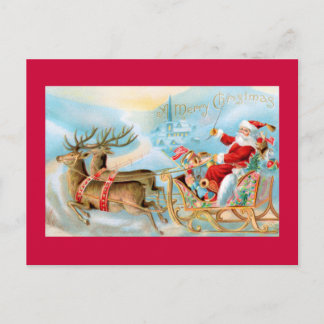 Santa in Sleigh with Reindeer Postcard