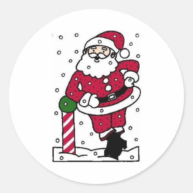 Santa In Snow Classic Round Sticker (Front)