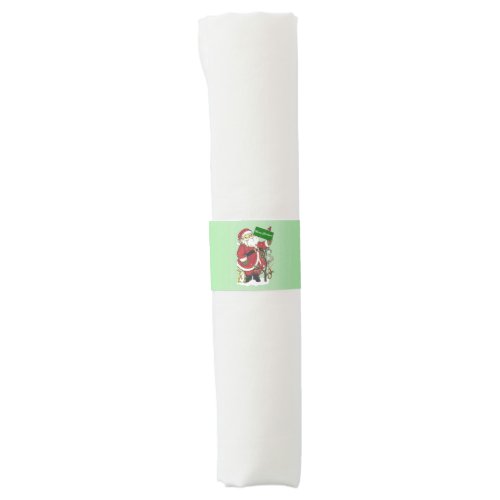 Santa in Snow Merry Christmas Sign Little Animals  Napkin Bands