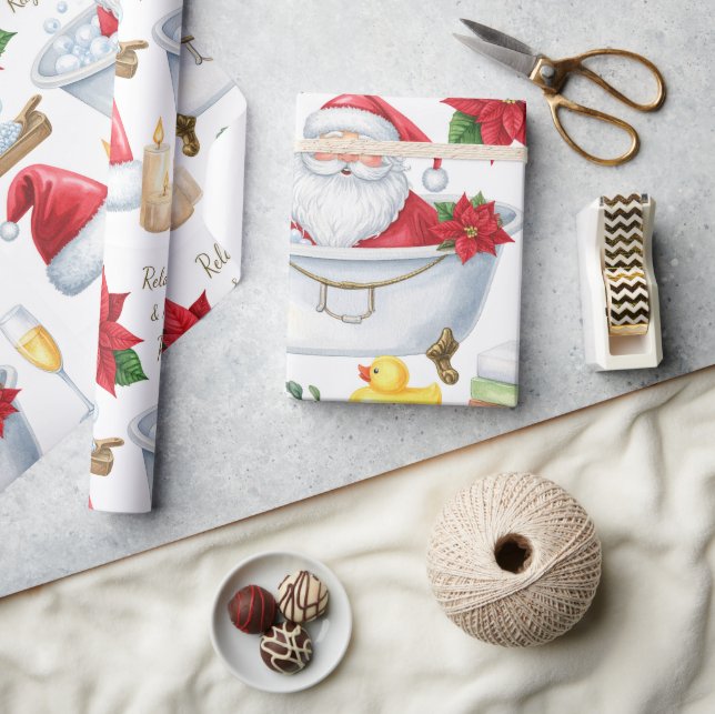 Santa in Spa Bathtub Christmas themed Wrapping Paper (Crafts)