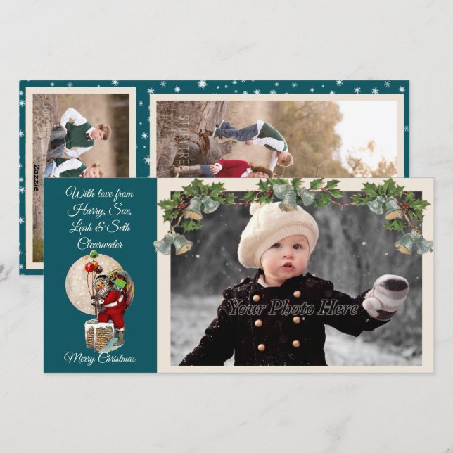 Santa in the Chimney Christmas Photocard Holiday Card (Front/Back)