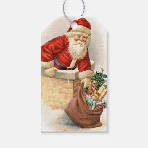 Santa in the Chimney with Sack of Toys Gift Tag