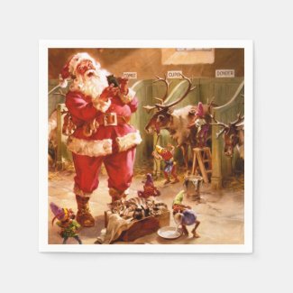 Santa in the Reindeer Barn Napkins