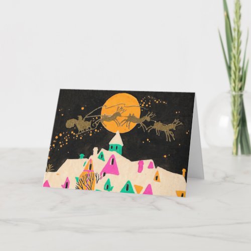Santa in the Sky with Rooftops Holiday Card