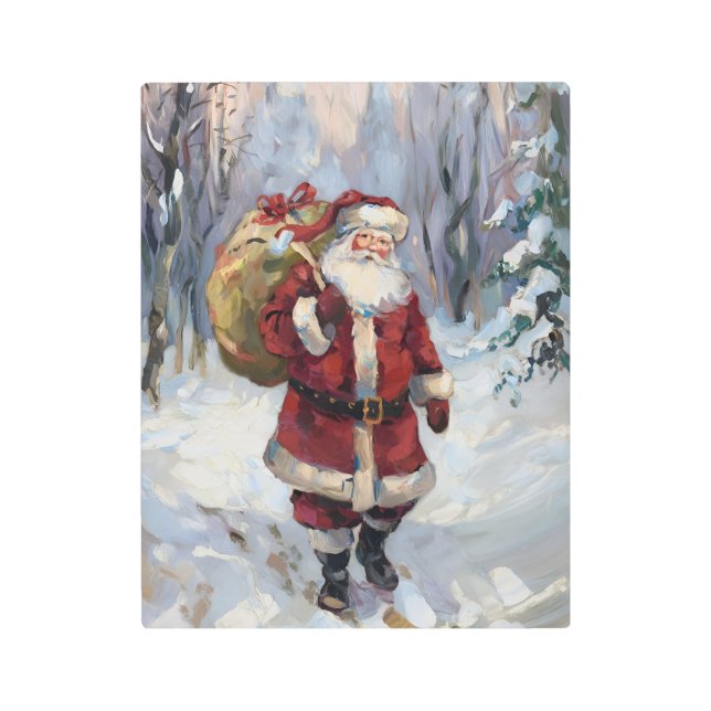 Santa in the Snowy Forest Metal Print (Front)
