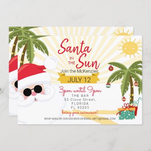 Santa in the sun summer party Australian Christmas Invitation