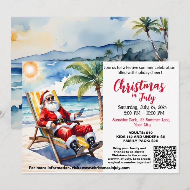 Santa in the sun summer party Australian Christmas Invitation (Front/Back)