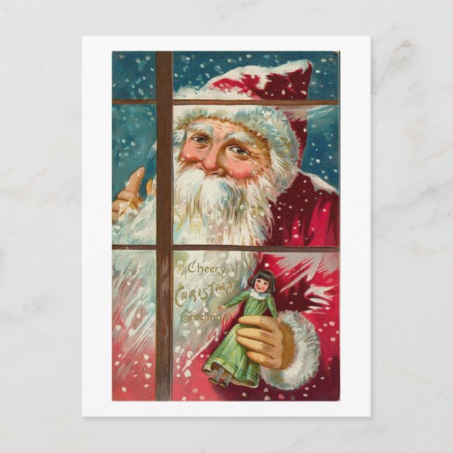 Santa in the Window Holiday Postcard (Front)