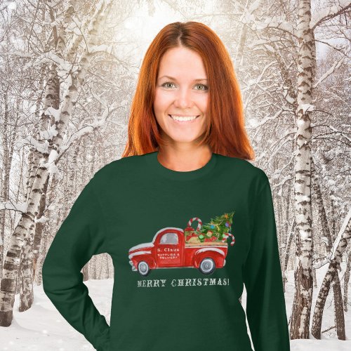 Santa in Vintage Red Christmas Truck Window T_Shirt