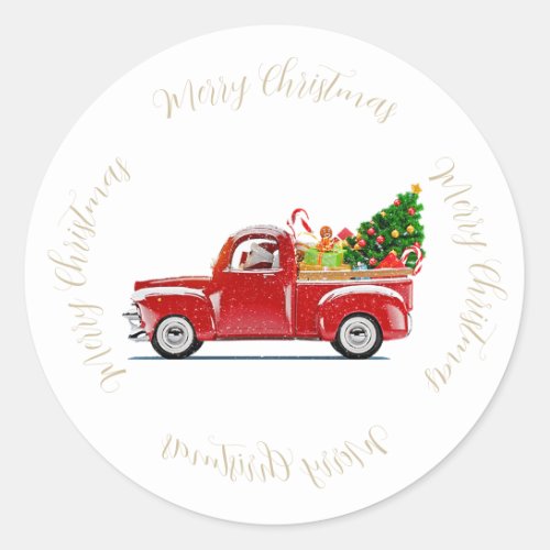 Santa in Vintage truck with Christmas gifts Classic Round Sticker