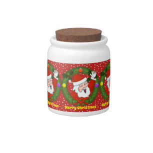Santa in Wreath Christmas Candy Jar