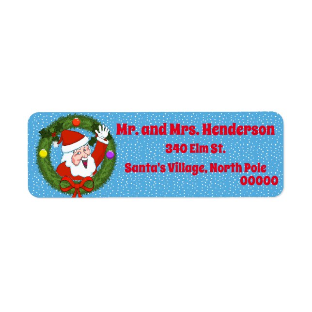 Santa in Wreath Christmas Return Address Labels (Front)