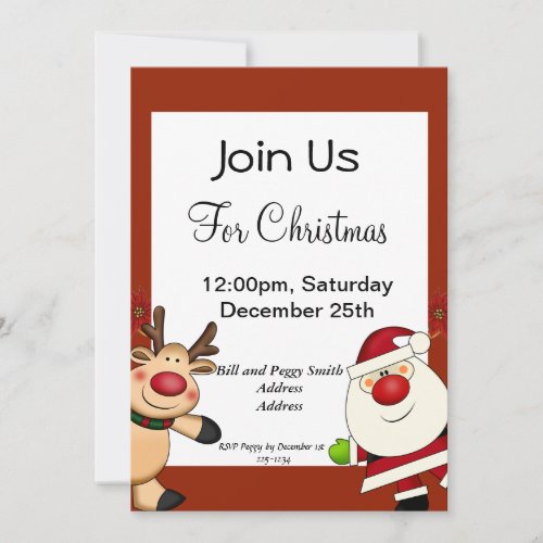 Santa &amp; Reindeer Christmas Holiday Invitations